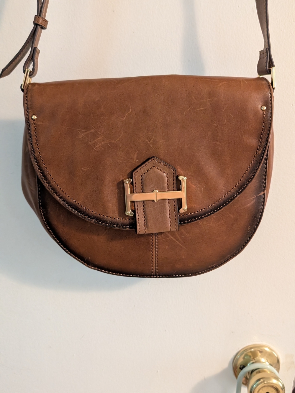 Leather Saddle Crossbody Bag in Brown